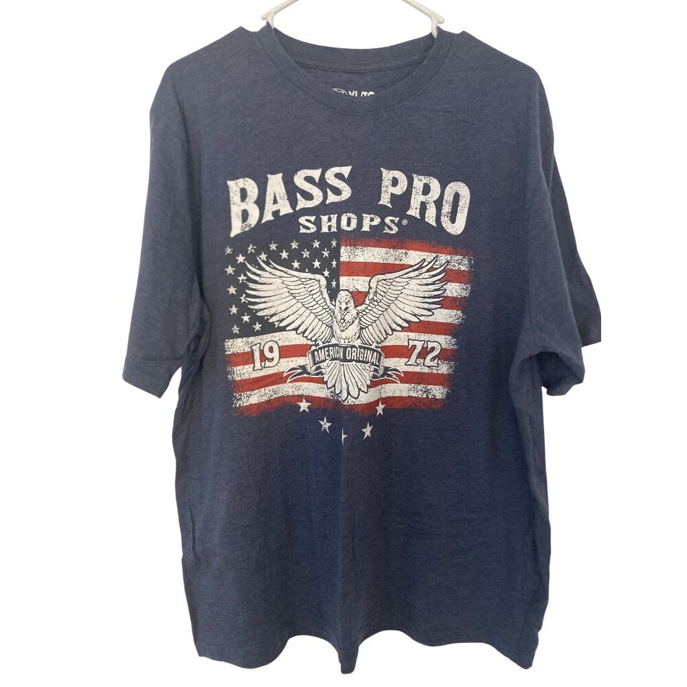 Bass Pro Shops Mens XL American Original Graphic T-Shirt Navy 60% Cotton 40% Pol